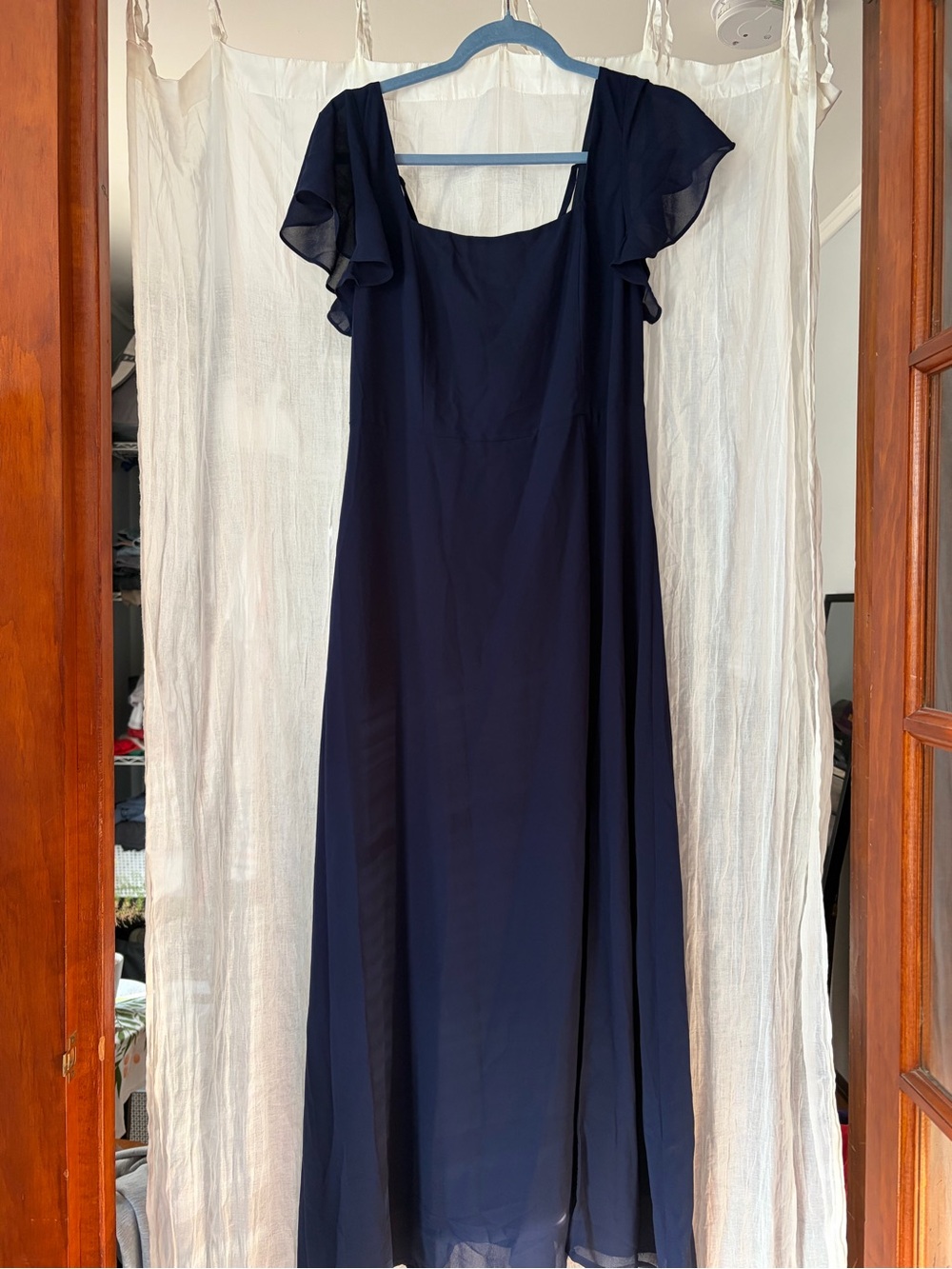 RIHOAS Navy Flutter-Sleeve Maxi Gown